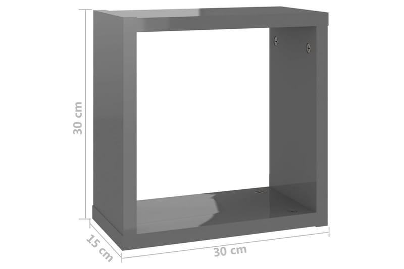 Vägghylla kubformad 4 st grå högglans 30x15x30 cm - Grå högglans - Vägghylla