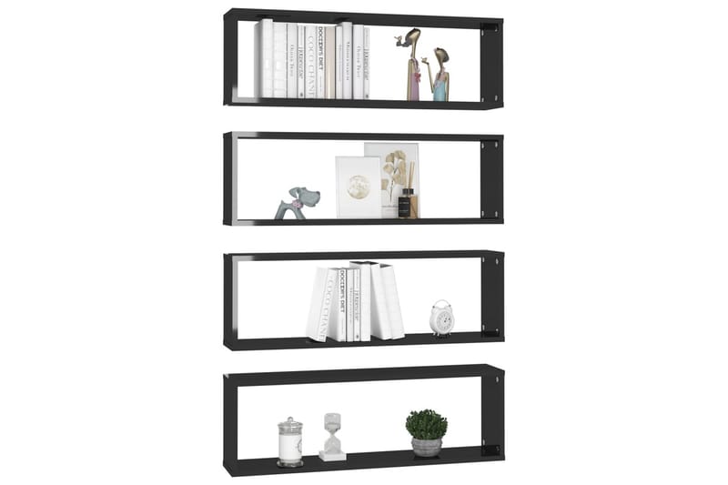 Vägghylla kubformad 4 st svart högglans 80x15x26,5 cm spånsk - Svart högglans - Förvaring - Hylla - Vägghylla