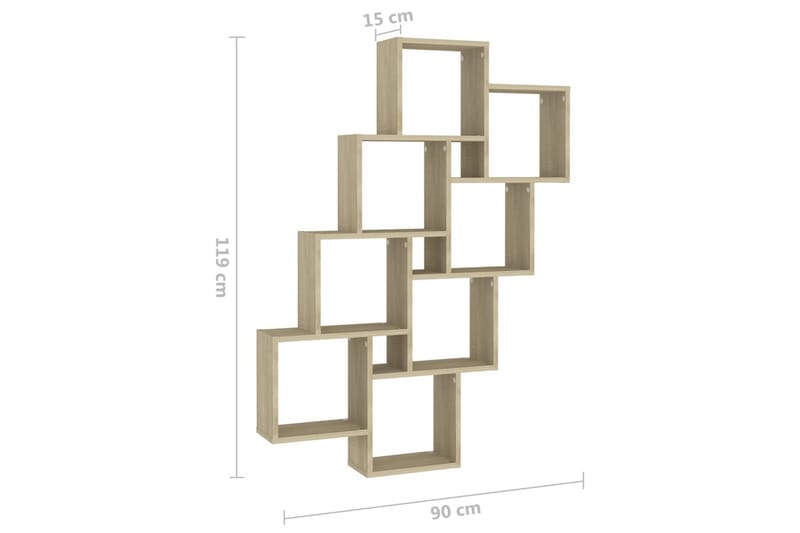Vägghylla kubformad sonoma-ek 90x15x119 cm spånskiva - Ek - Förvaring - Hylla - Vägghylla