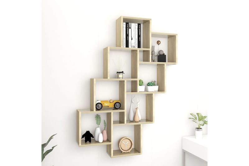 Vägghylla kubformad sonoma-ek 90x15x119 cm spånskiva - Ek - Förvaring - Hylla - Vägghylla