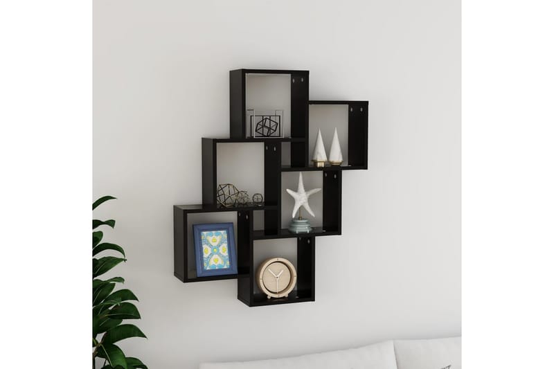Vägghylla kubformad svart 78x15x93 cm spånskiva - Svart - Förvaring - Hylla - Vägghylla