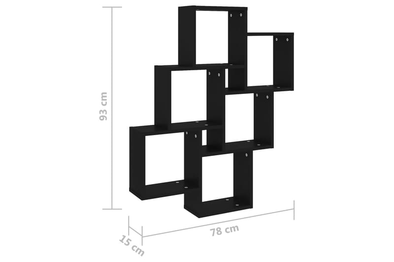 Vägghylla kubformad svart 78x15x93 cm spånskiva - Svart - Förvaring - Hylla - Vägghylla