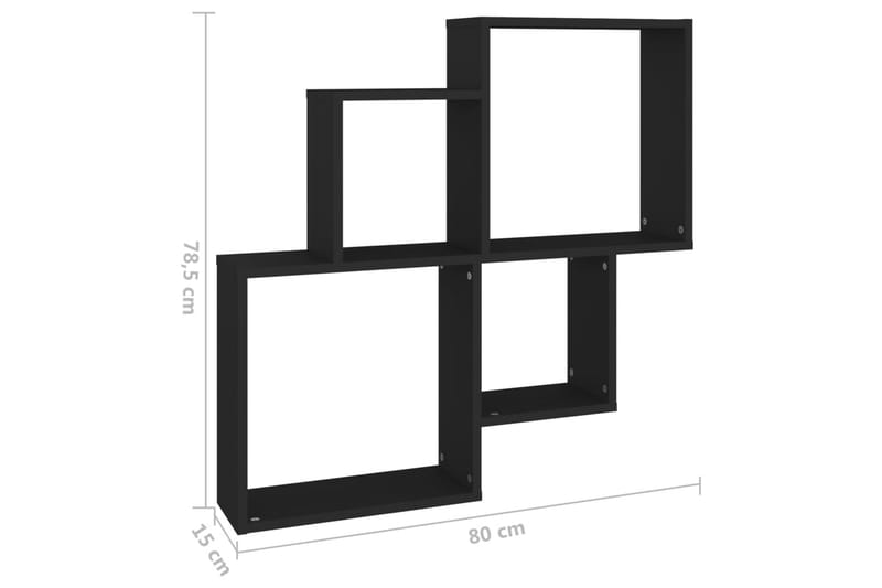 Vägghylla kubformad svart 80x15x78,5 cm spånskiva - Svart - Vägghylla