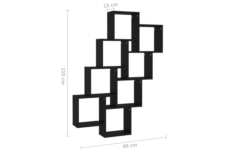 Vägghylla kubformad svart 90x15x119 cm spånskiva - Svart - Vägghylla