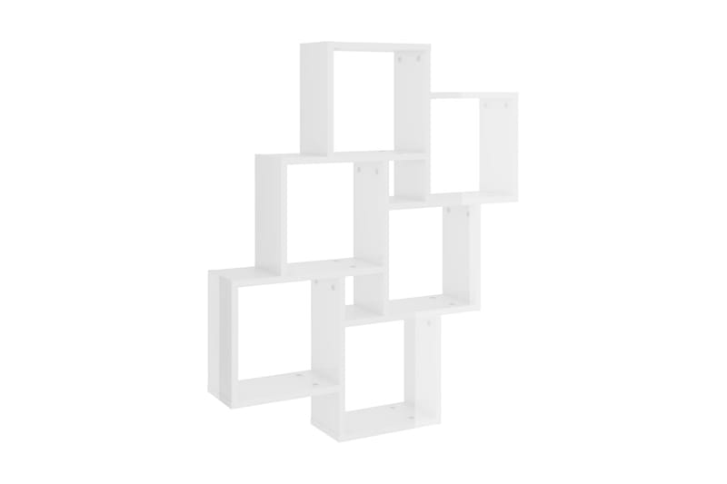 Vägghylla kubformad vit högglans 75x15x93 cm spånskiva - Vit högglans - Vägghylla