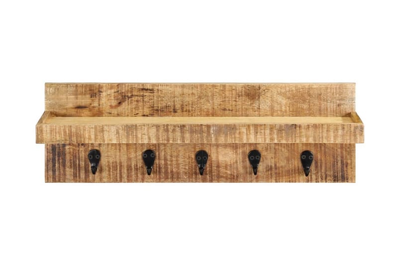 Vägghylla med krokar 60x15x20 cm massivt grovt mangoträ - Brun - Förvaring - Hylla - Vägghylla