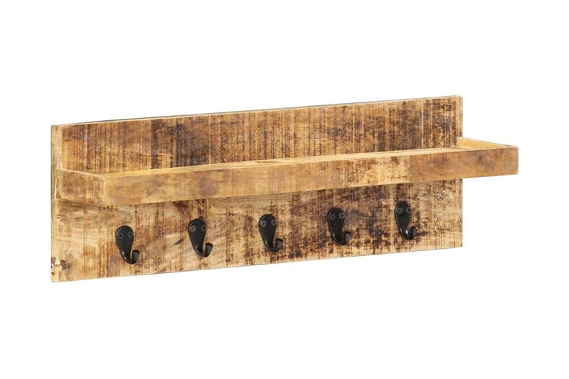 Vägghylla med krokar 60x15x20 cm massivt grovt mangoträ - Brun - Förvaring - Hylla - Vägghylla