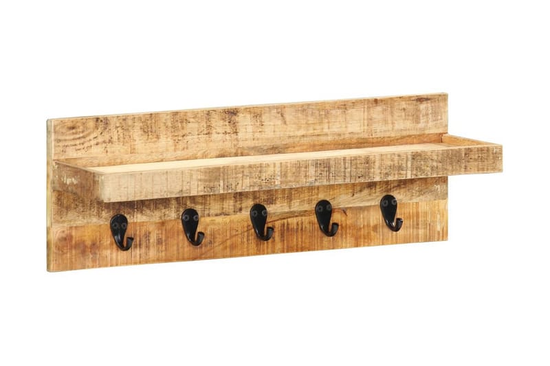 Vägghylla med krokar 60x15x20 cm massivt grovt mangoträ - Brun - Förvaring - Hylla - Vägghylla