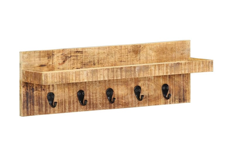Vägghylla med krokar 60x15x20 cm massivt grovt mangoträ - Brun - Förvaring - Hylla - Vägghylla