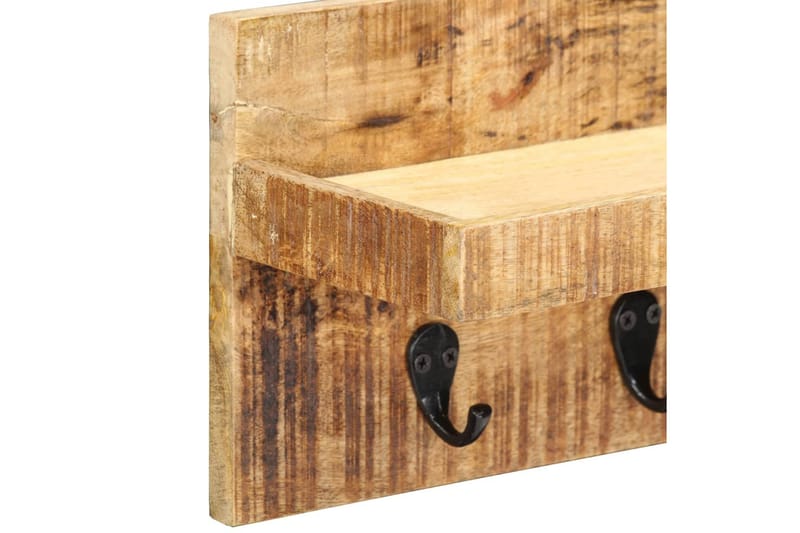Vägghylla med krokar 60x15x20 cm massivt grovt mangoträ - Brun - Förvaring - Hylla - Vägghylla
