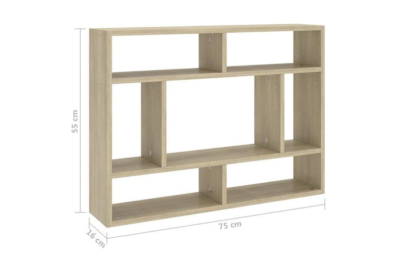 Vägghylla sonoma-ek 75x16x55 cm spånskiva - Brun - Förvaring - Hylla - Vägghylla