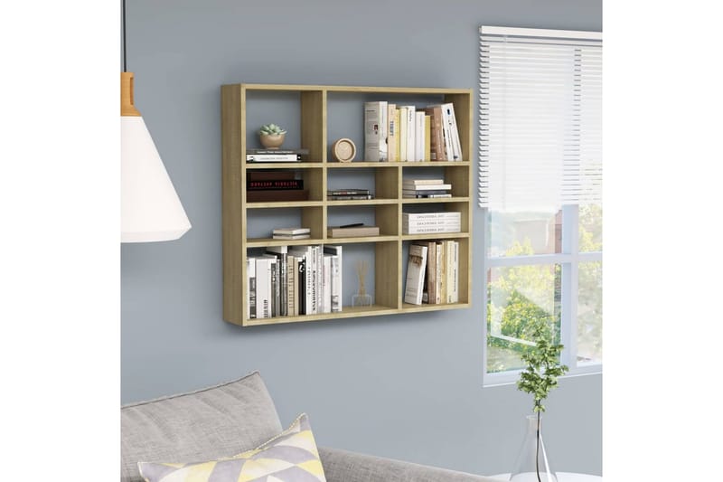 Vägghylla sonoma-ek 90x16x78 cm spånskiva - Brun - Förvaring - Hylla - Vägghylla