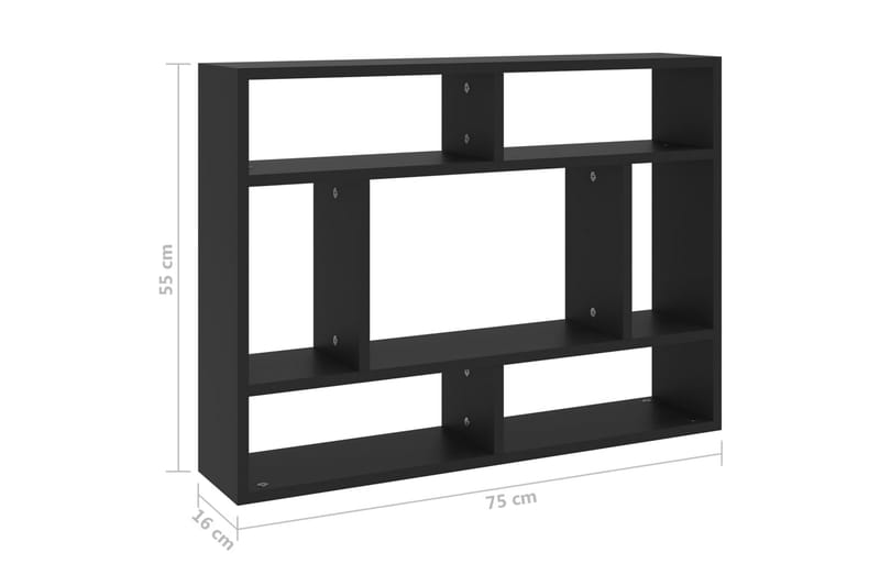 Vägghylla svart 75x16x55 cm spånskiva - Svart - Vägghylla