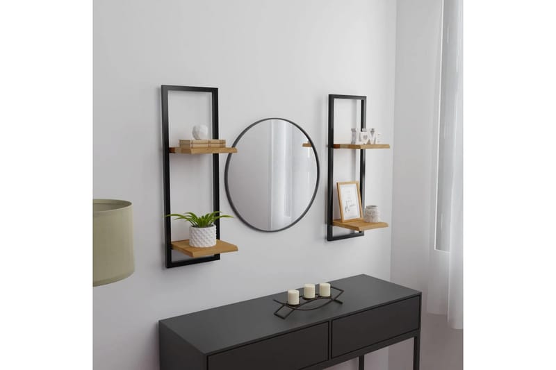 Vägghyllor 2 st 25x25x75 cm massivt akaciaträ och stål - Brun - Förvaring - Hylla - Vägghylla