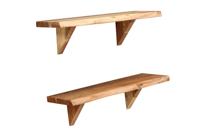 Vägghyllor 2 st 60x20x16 cm massivt akaciaträ - Brun - Förvaring - Hylla - Vägghylla