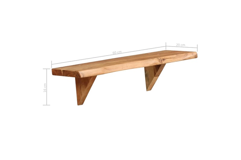 Vägghyllor 2 st 60x20x16 cm massivt akaciaträ - Brun - Förvaring - Hylla - Vägghylla