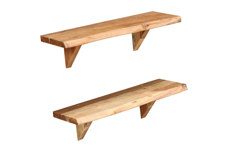 Vägghyllor 2 st 60x20x16 cm massivt akaciaträ - Brun - Förvaring - Hylla - Vägghylla