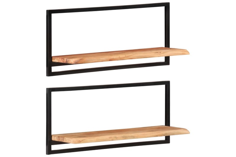 Vägghyllor 2 st 80x25x35 cm massivt akaciaträ och stål - Brun - Förvaring - Hylla - Vägghylla