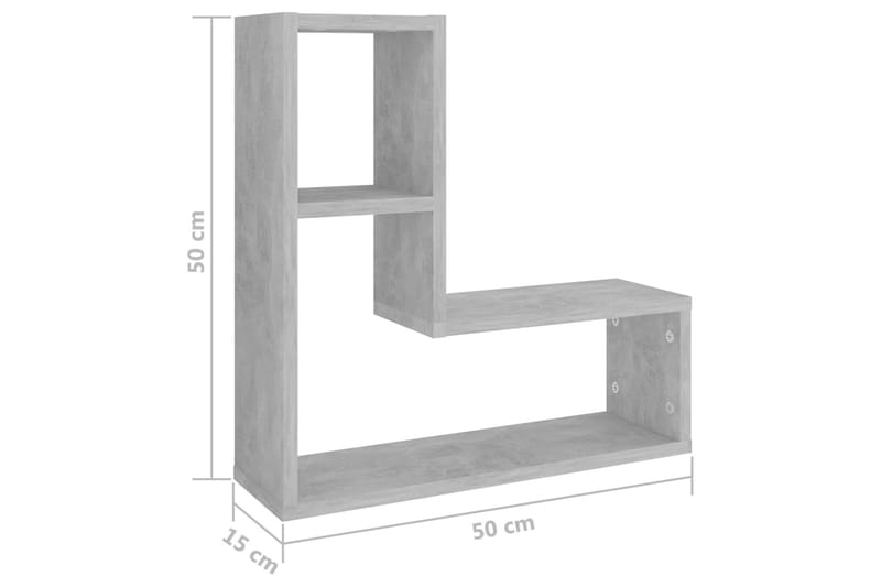 Vägghyllor 2 st betonggrå 50x15x50 cm spånskiva - Grå - Vägghylla