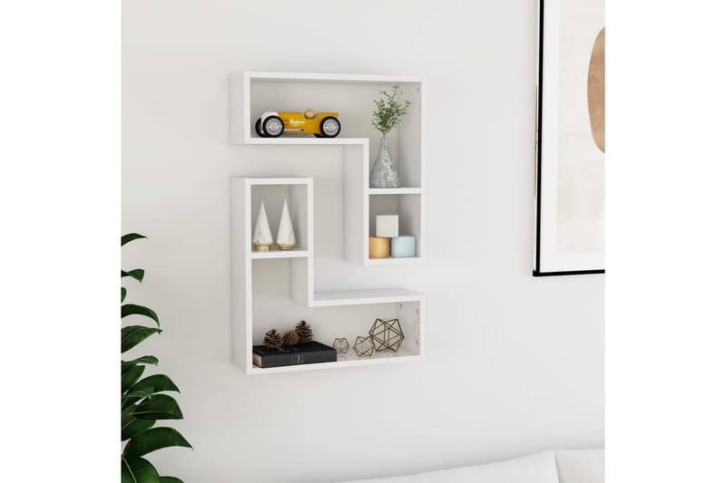 Vägghyllor 2 st vit högglans 50x15x50 cm spånskiva - Vit högglans - Förvaring - Hylla - Vägghylla