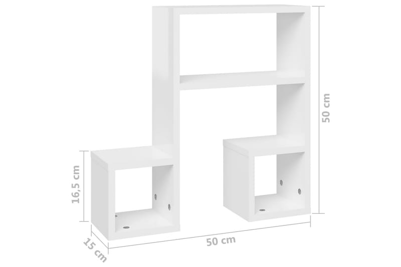 Vägghyllor 2 st vit högglans 50x15x50 cm spånskiva - Vit högglans - Förvaring - Hylla - Vägghylla