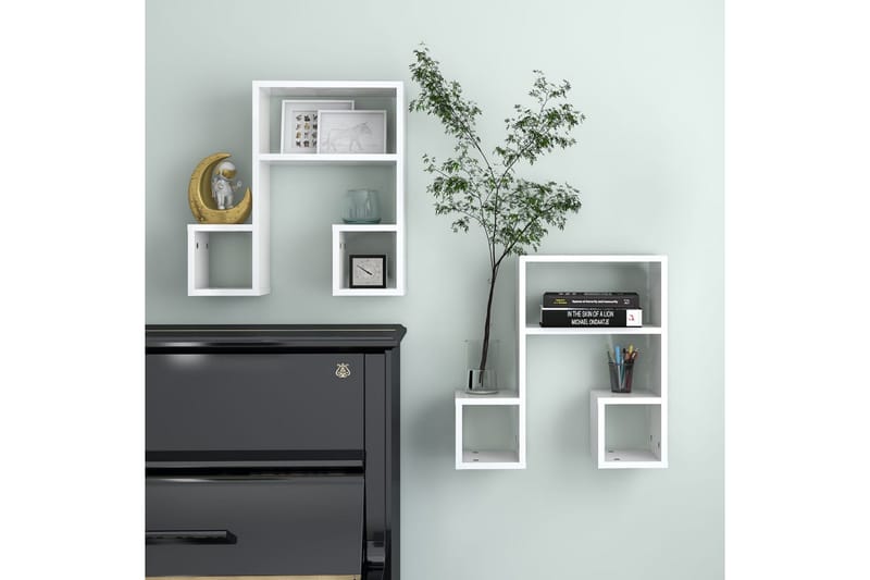 Vägghyllor 2 st vit högglans 50x15x50 cm spånskiva - Vit högglans - Förvaring - Hylla - Vägghylla