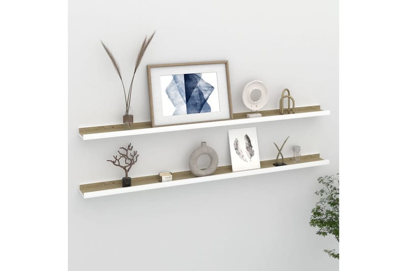 Vägghyllor 2 st vit och sonoma-ek 115x9x3 cm - Vit/ek - Förvaring - Hylla - Vägghylla