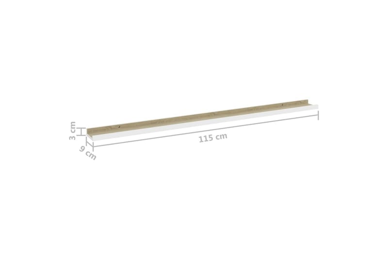 Vägghyllor 2 st vit och sonoma-ek 115x9x3 cm - Vit/ek - Förvaring - Hylla - Vägghylla