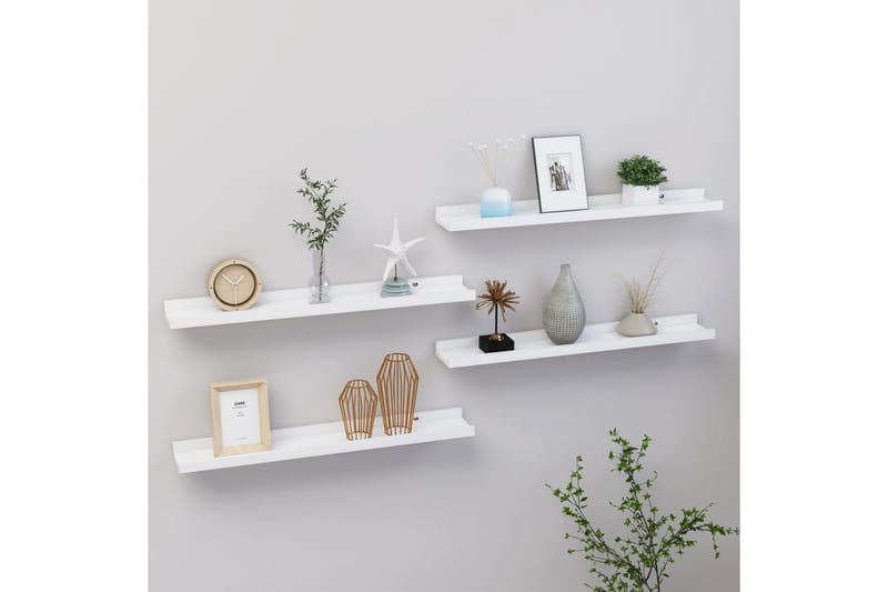 Vägghyllor 4 st vit 60x9x3 cm - Vit - Förvaring - Hylla - Vägghylla