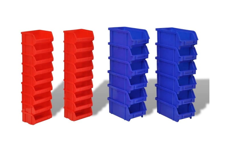 Väggmonterad hylla med 30 st plockbackar blå/röd - Röd - Vägghylla