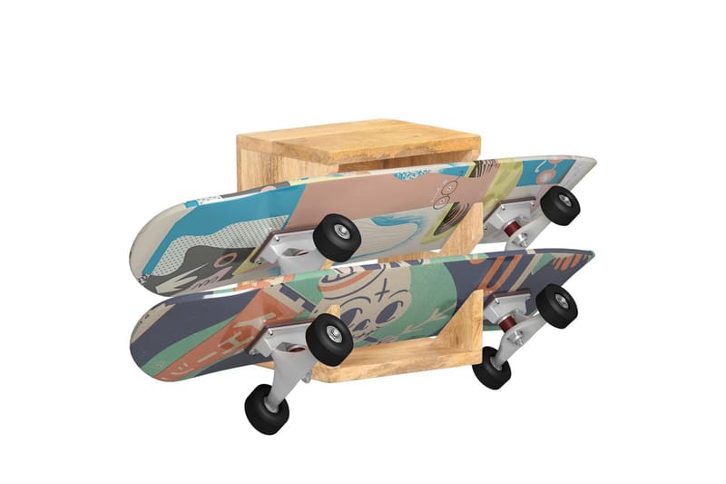 Väggmonterad skateboardhållare 25x20x30 cm massivt mangoträ - Brun - Vägghylla