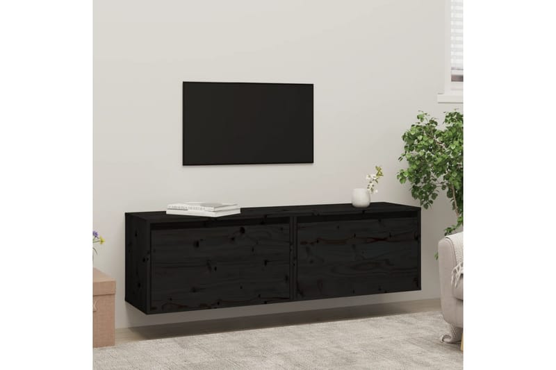 Väggskåp 2 st 60x30x35 cm massiv furu svart - Svart - Förvaring - Hylla - Vägghylla