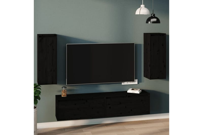 Väggskåp 2 st svart 30x30x80 cm massiv furu - Svart - Förvaring - Hylla - Vägghylla