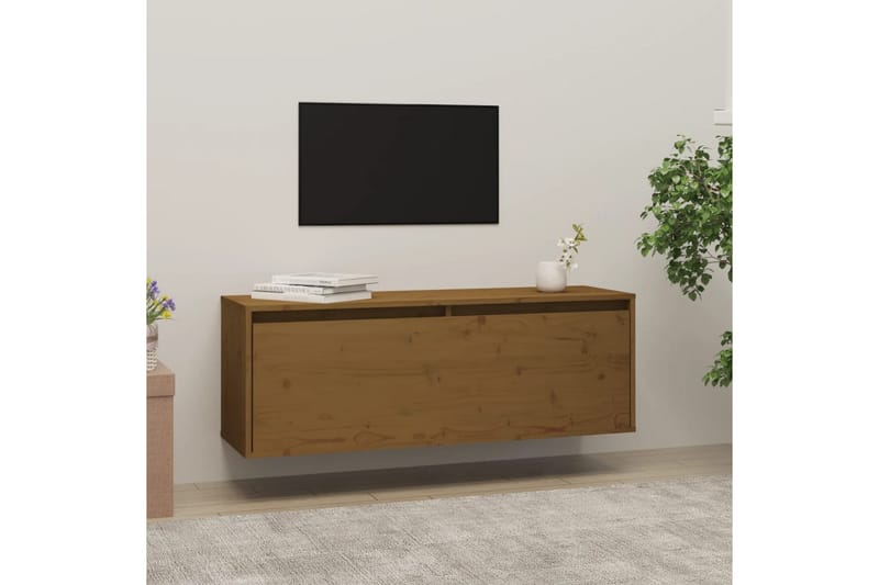 Väggskåp honungsbrun 100x30x35 cm massiv furu - Honung - Förvaring - Hylla - Vägghylla