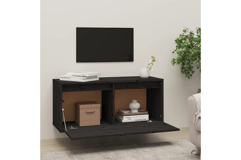 Väggskåp svart 80x30x35 cm massiv furu - Svart - Förvaring - Hylla - Vägghylla