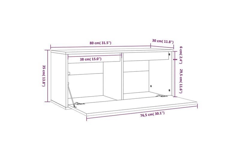 Väggskåp svart 80x30x35 cm massiv furu - Svart - Vägghylla