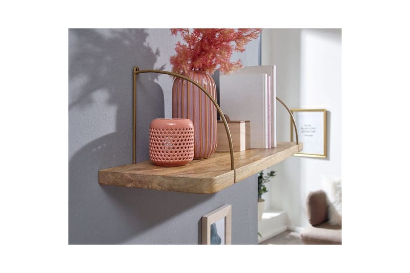Vägghylla Wohnling massivt trä, metallhänghylla, industriell loftstil 80 cm - 80 cm - Förvaring - Hylla - Vägghylla