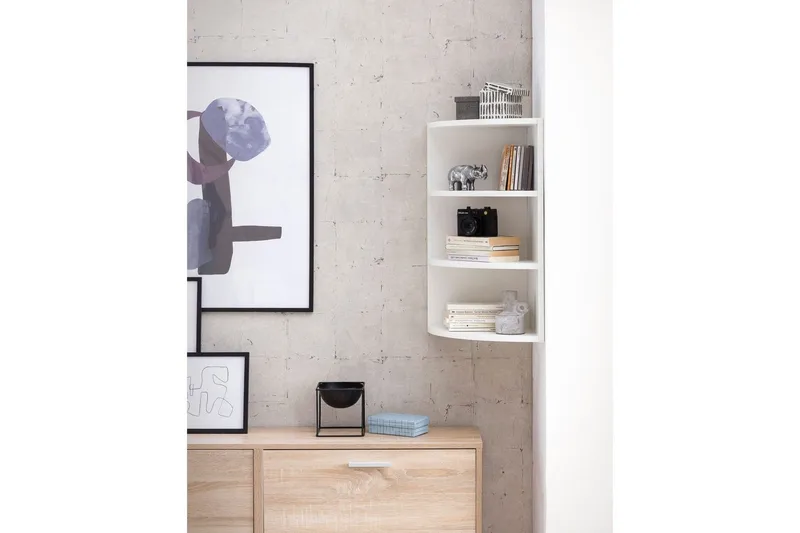 Vägghylla Wohnling melaminbelagd spånskiva, hörnhyllförvaring, modern stil Vit - Vit - Förvaring - Hylla - Hörnhylla