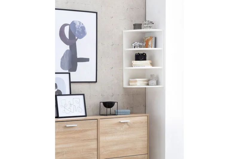 Vägghylla Wohnling melaminbelagd spånskiva, hörnhyllförvaring, modern stil Vit - Vit - Förvaring - Hylla - Hörnhylla