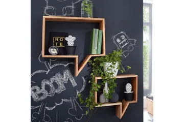 Vägghylla Wohnling Set med 2 solid trähyllor i form av pratbubblor, modern loftstil Akacia - Akacia - Förvaring - Hylla - Vägghylla