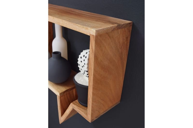 Vägghylla Wohnling Set med 2 solid trähyllor i form av pratbubblor, modern loftstil Akacia - Akacia - Förvaring - Hylla - Vägghylla