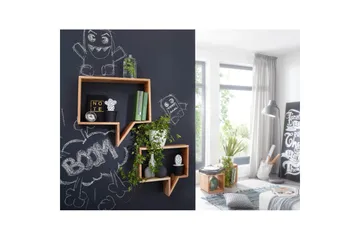 Vägghylla Wohnling Set med 2 solid trähyllor i form av pratbubblor, modern loftstil Akacia - Akacia - Förvaring - Hylla - Vägghylla