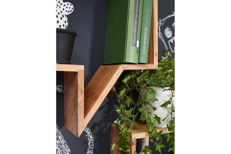 Vägghylla Wohnling Set med 2 solid trähyllor i form av pratbubblor, modern loftstil Akacia - Akacia - Förvaring - Hylla - Vägghylla