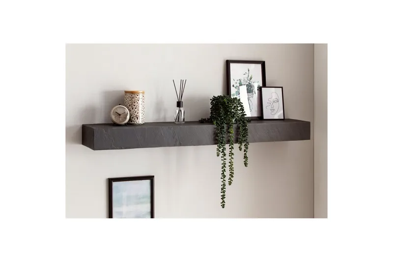Vägghylla Wohnling svart stenoptik, väggmonterad, svävande hylla, modern loftstil 120 cm - 120 cm - Förvaring - Hylla - Vägghylla