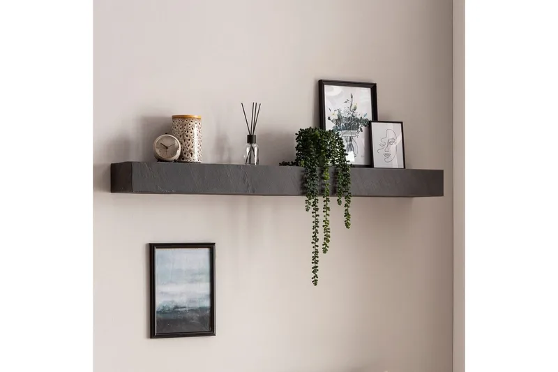 Vägghylla Wohnling svart stenoptik, väggmonterad, svävande hylla, modern loftstil 120 cm - 120 cm - Förvaring - Hylla - Vägghylla