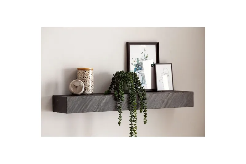 Vägghylla Wohnling svart stenoptik, väggmonterad, svävande hylla, modern loftstil 90 cm - 90 cm - Förvaring - Hylla - Vägghylla