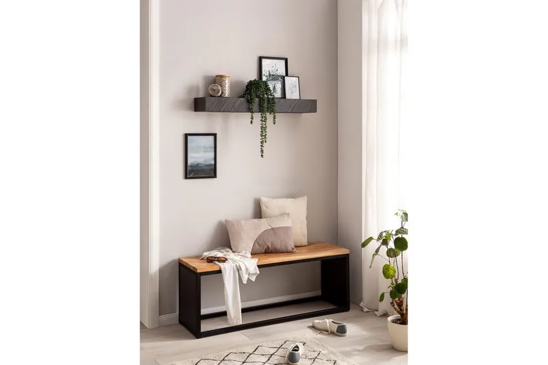 Vägghylla Wohnling svart stenoptik, väggmonterad, svävande hylla, modern loftstil 90 cm - 90 cm - Förvaring - Hylla - Vägghylla