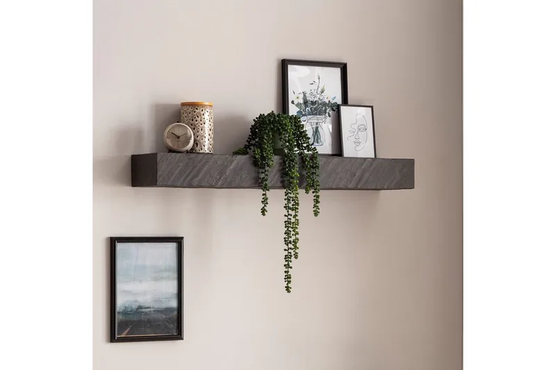 Vägghylla Wohnling svart stenoptik, väggmonterad, svävande hylla, modern loftstil 90 cm - 90 cm - Förvaring - Hylla - Vägghylla