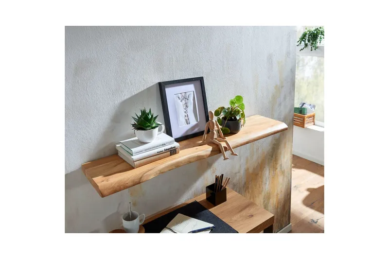 Vägghylla Wohnling träkant, massivt trä, flytande hylla, lantlig stil 120 cm - 120 cm - Förvaring - Hylla - Vägghylla