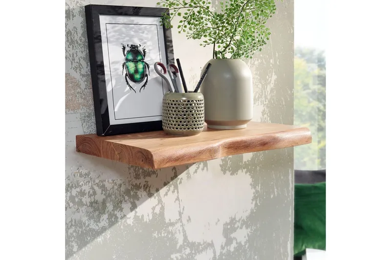Vägghylla Wohnling träkant, massivt trä, flytande hylla, lantlig stil 40 cm - 40 cm - Förvaring - Hylla - Vägghylla